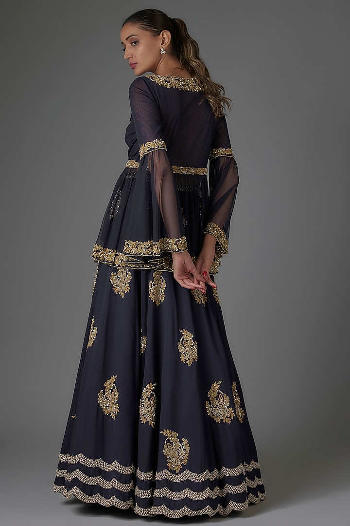 Blue Georgette Bridal Sharara Set by Malasa at Pernia's Pop Up Shop