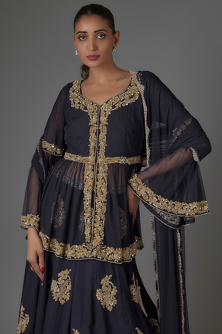 Blue Georgette Bridal Sharara Set by Malasa at Pernia's Pop Up Shop