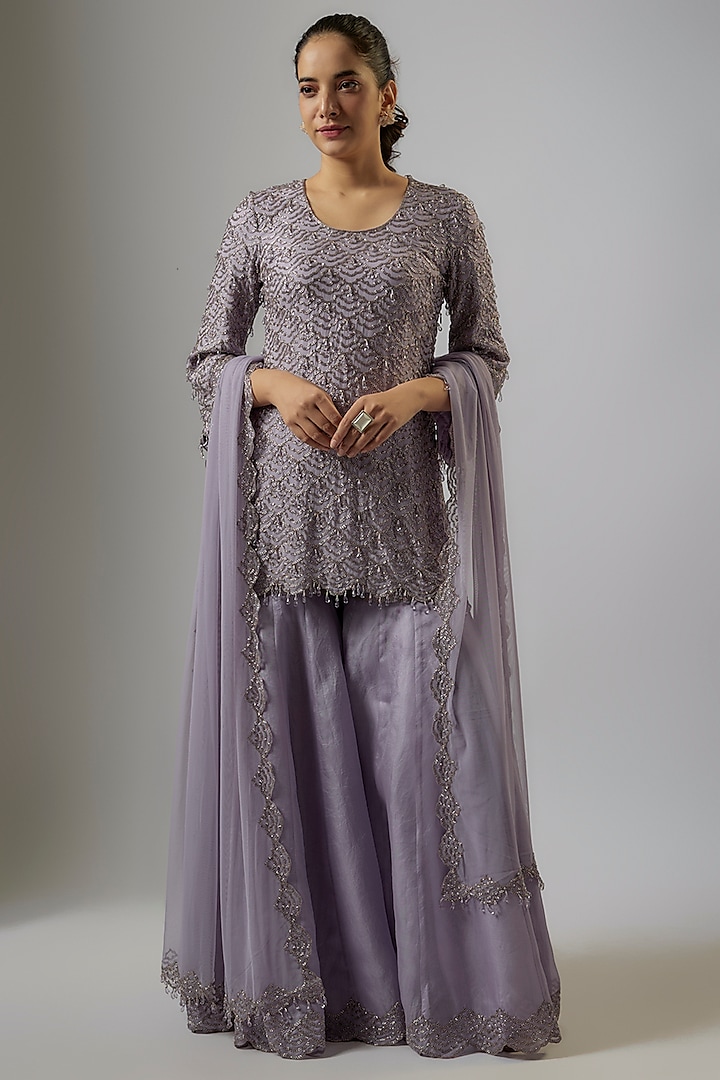 Lilac Organza Sharara Set by Malasa at Pernia's Pop Up Shop