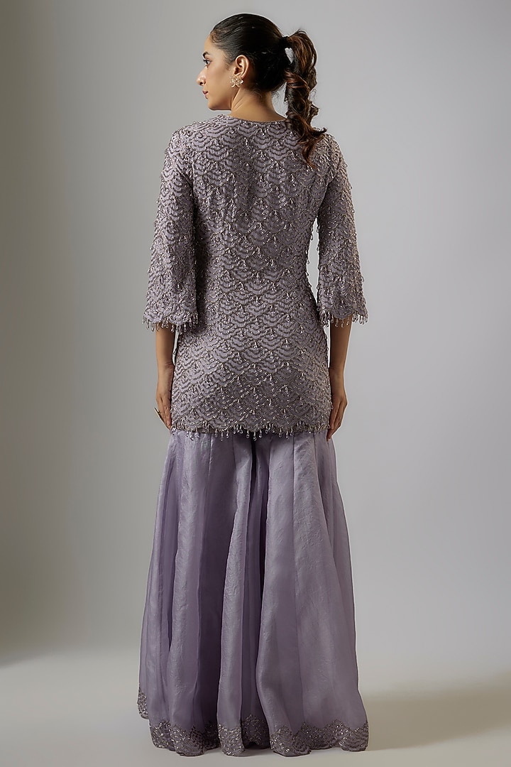 Lilac Organza Bridal Sharara Set by Malasa at Pernia's Pop Up Shop