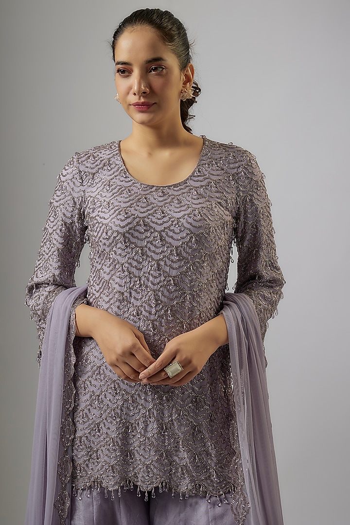 Lilac Organza Bridal Sharara Set by Malasa at Pernia's Pop Up Shop