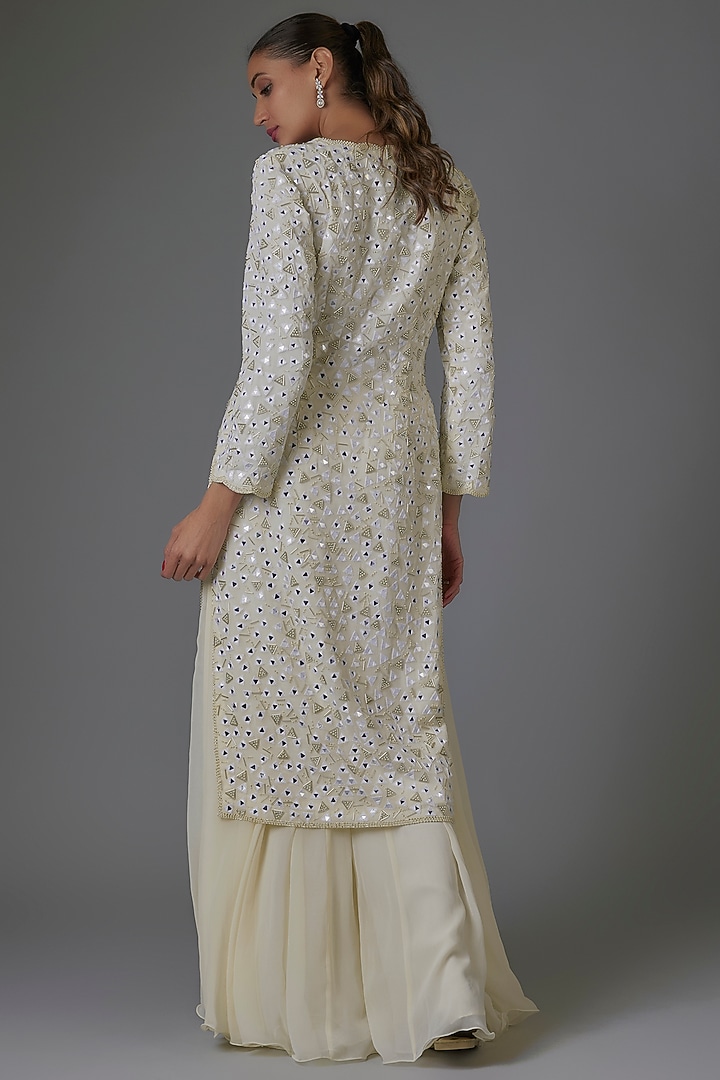 Cream Georgette Cutdana Work Jacket Set by Malasa at Pernia's Pop Up Shop