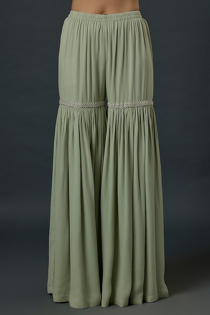Seafoam Green Georgette Cutdana Embroidered Bridal Sharara Set by Malasa at Pernia's Pop Up Shop