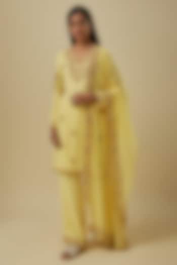 Yellow Georgette Cutdana Work Kurta Set by Malasa at Pernia's Pop Up Shop