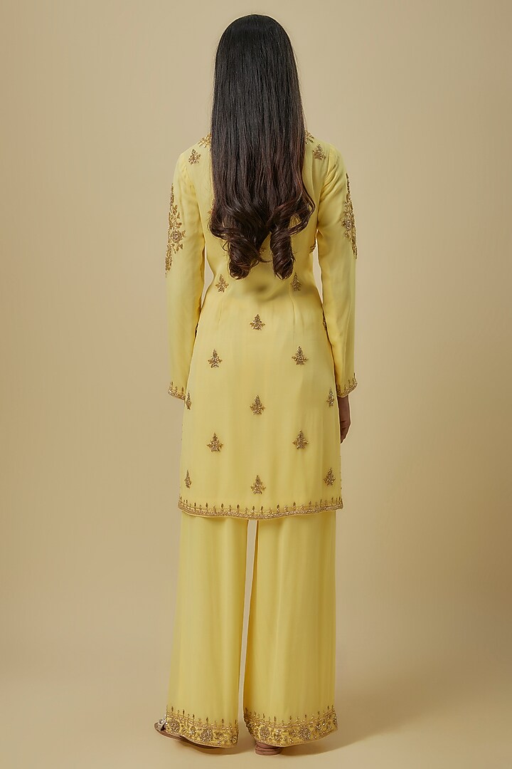 Yellow Georgette Cutdana Work Kurta Set by Malasa at Pernia's Pop Up Shop