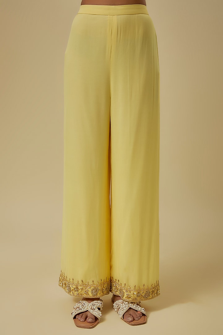 Yellow Georgette Cutdana Work Kurta Set by Malasa at Pernia's Pop Up Shop