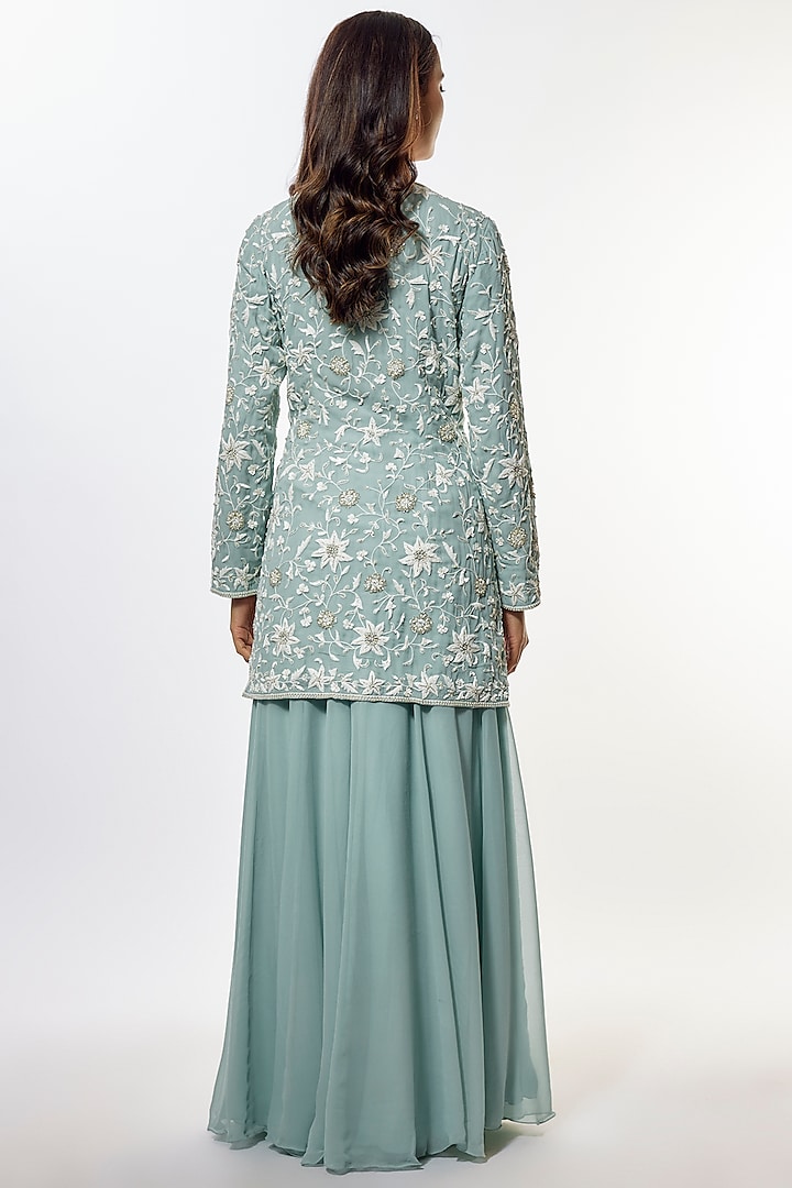 Ice-Blue Georgette Wedding Sharara Set by Malasa at Pernia's Pop Up Shop