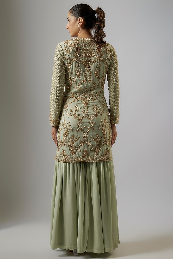 Seafoam Green Georgette Wedding Sharara Set by Malasa at Pernia's Pop Up Shop