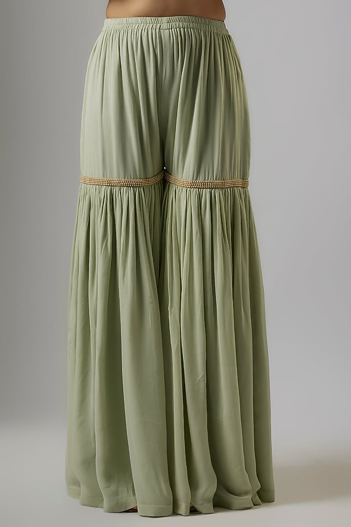Seafoam Green Georgette Wedding Sharara Set by Malasa at Pernia's Pop Up Shop