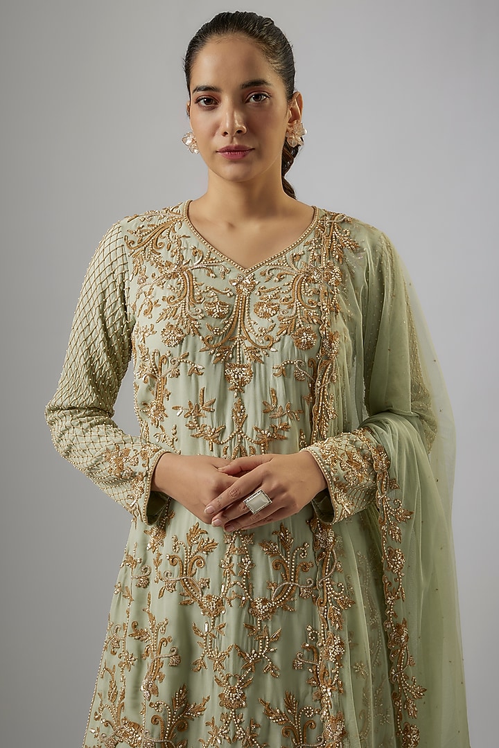 Seafoam Green Georgette Wedding Sharara Set by Malasa at Pernia's Pop Up Shop