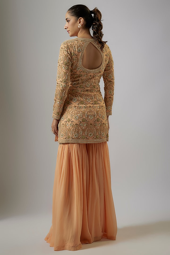 Peach Georgette Wedding Sharara Set by Malasa at Pernia's Pop Up Shop