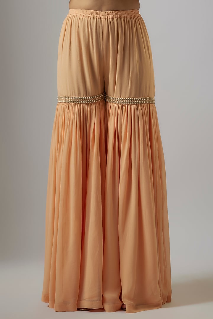 Peach Georgette Wedding Sharara Set by Malasa at Pernia's Pop Up Shop