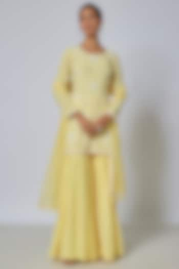 Yellow Georgette Sharara Set by Malasa at Pernia's Pop Up Shop