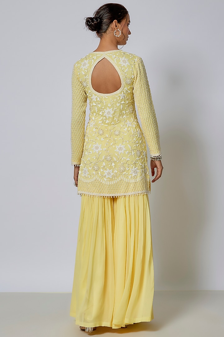 Yellow Georgette Wedding Sharara Set by Malasa at Pernia's Pop Up Shop