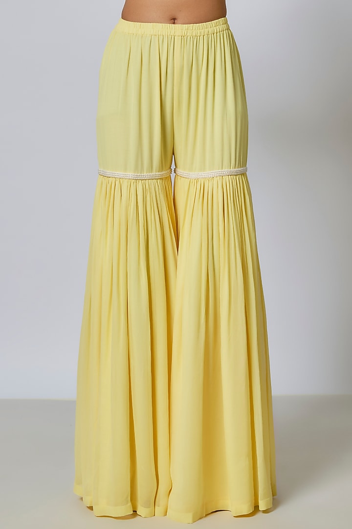Yellow Georgette Wedding Sharara Set by Malasa at Pernia's Pop Up Shop