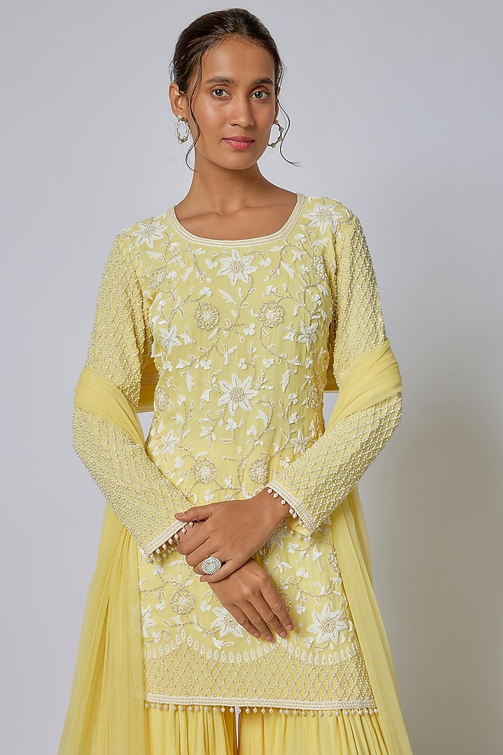 Yellow Georgette Wedding Sharara Set by Malasa at Pernia's Pop Up Shop