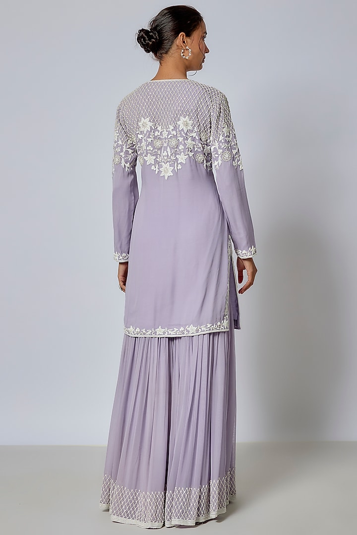 Lilac Georgette Wedding Sharara Set by Malasa at Pernia's Pop Up Shop