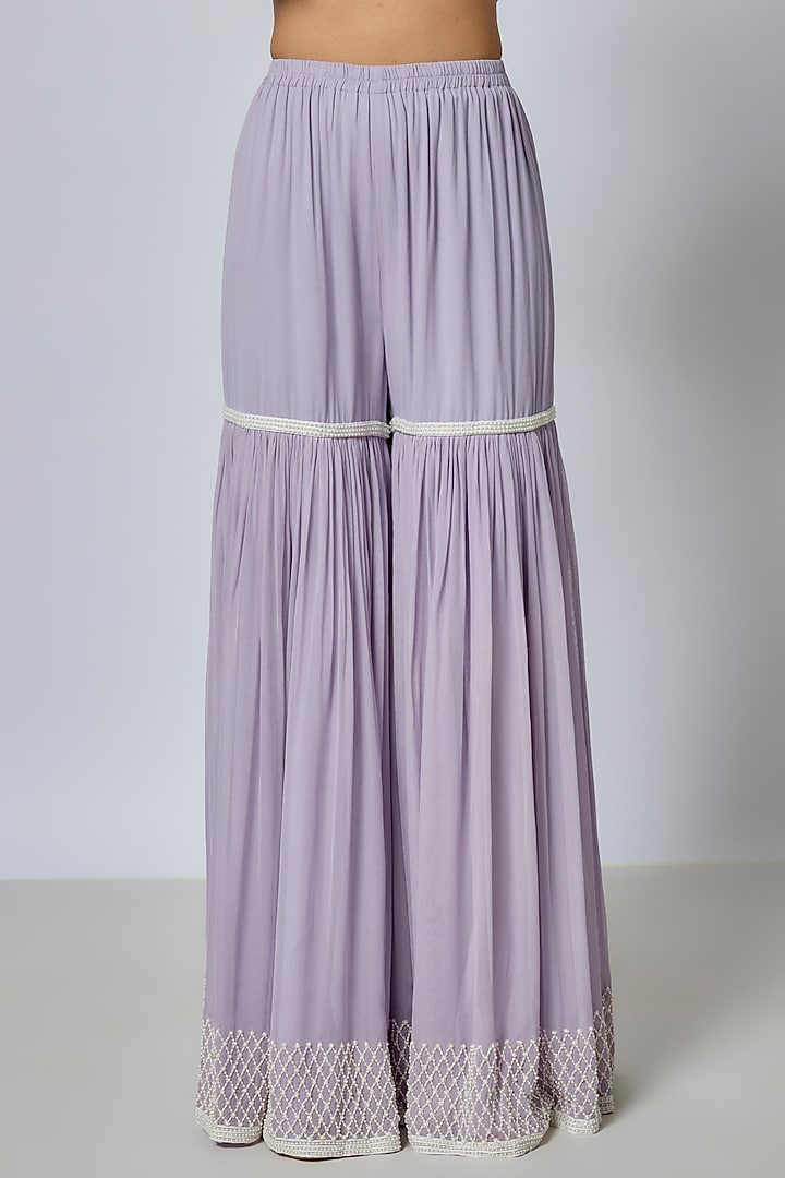 Lilac Georgette Wedding Sharara Set by Malasa at Pernia's Pop Up Shop