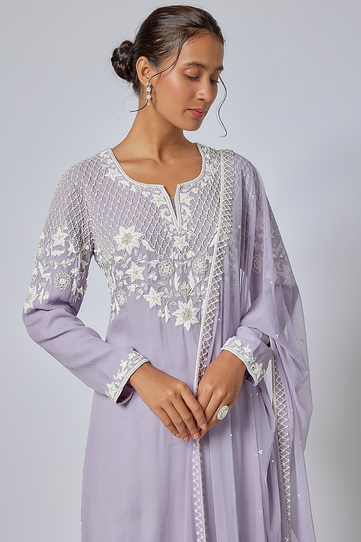 Lilac Georgette Wedding Sharara Set by Malasa at Pernia's Pop Up Shop
