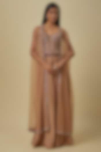 Champagne Satin Silk Sharara Set by Malasa at Pernia's Pop Up Shop