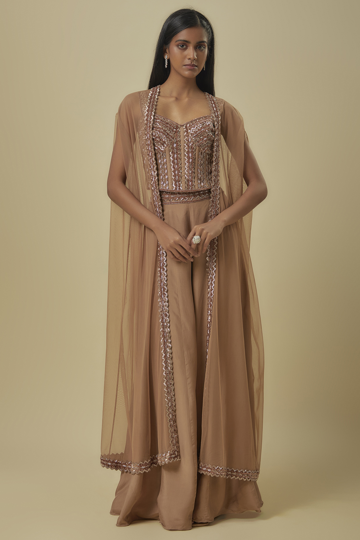 Champagne Satin Silk Sharara Set by Malasa at Pernia's Pop Up Shop