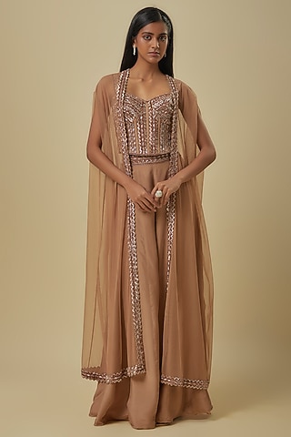 Champagne Satin Silk Sharara Set by Malasa