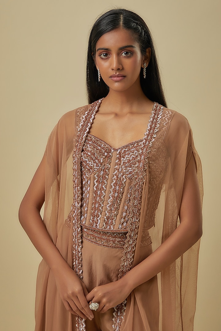 Champagne Satin Silk Bridal Sharara Set by Malasa at Pernia's Pop Up Shop