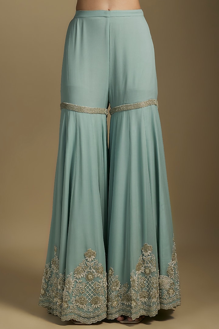 Ice Blue Georgette Cutdana Work Bridal Sharara Set by Malasa at Pernia's Pop Up Shop
