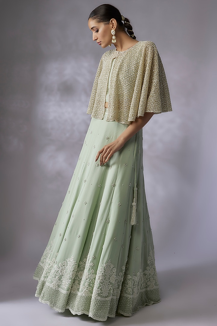 Ice Blue Georgette Embroidered Skirt Set by Malasa at Pernia's Pop Up Shop