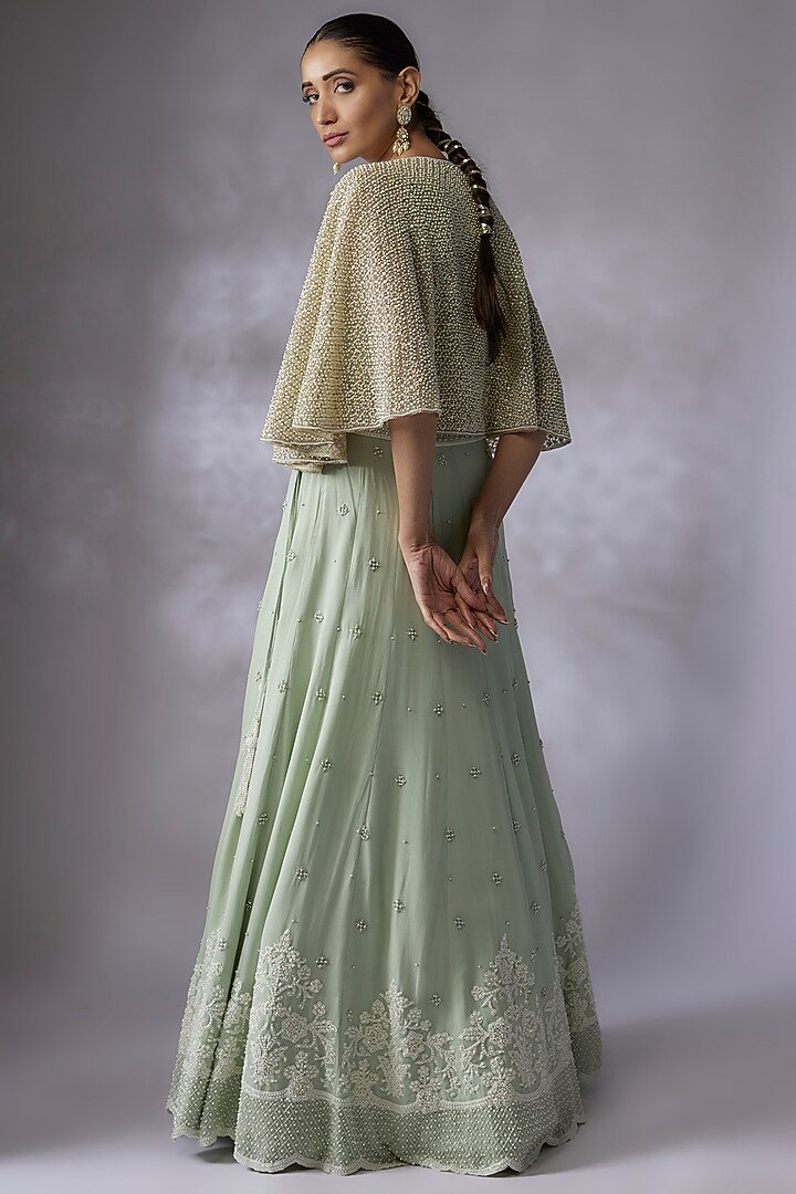 Ice Blue Georgette Embroidered Skirt Set by Malasa at Pernia's Pop Up Shop