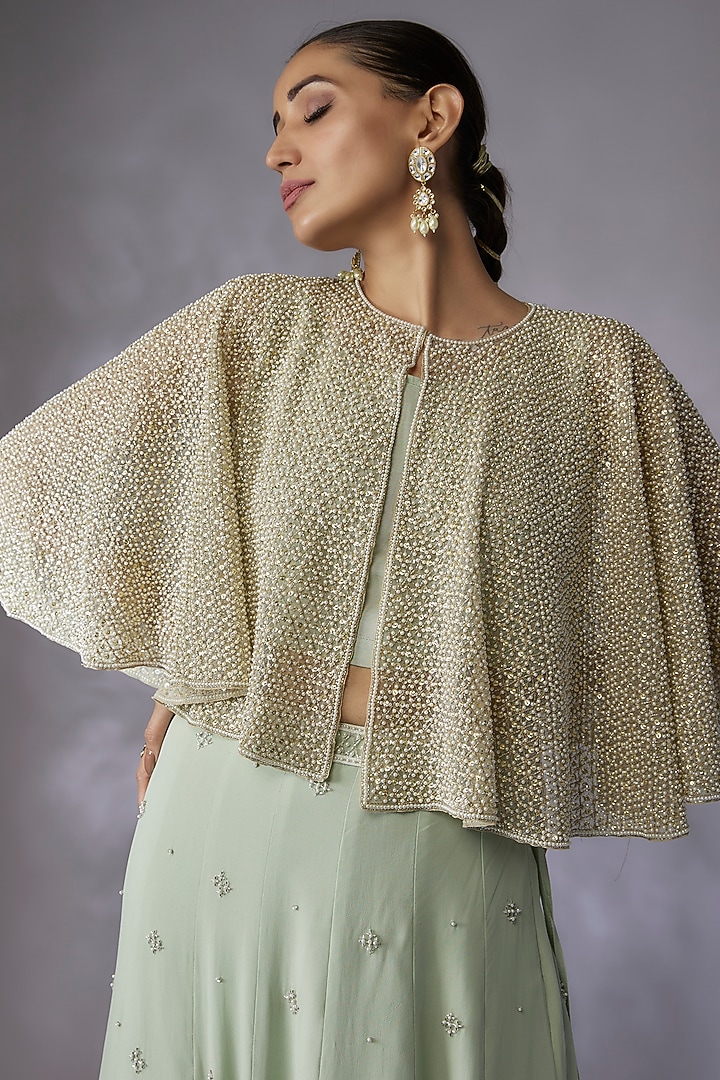 Ice Blue Georgette Embroidered Skirt Set by Malasa at Pernia's Pop Up Shop