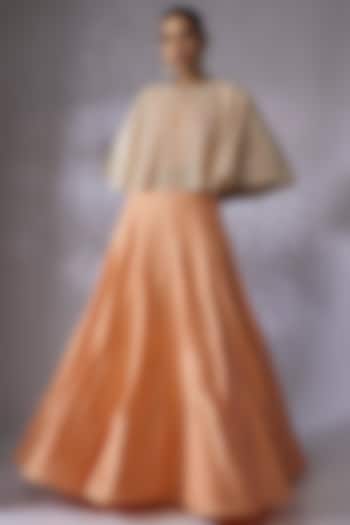 Peach Silk Skirt Set by Malasa