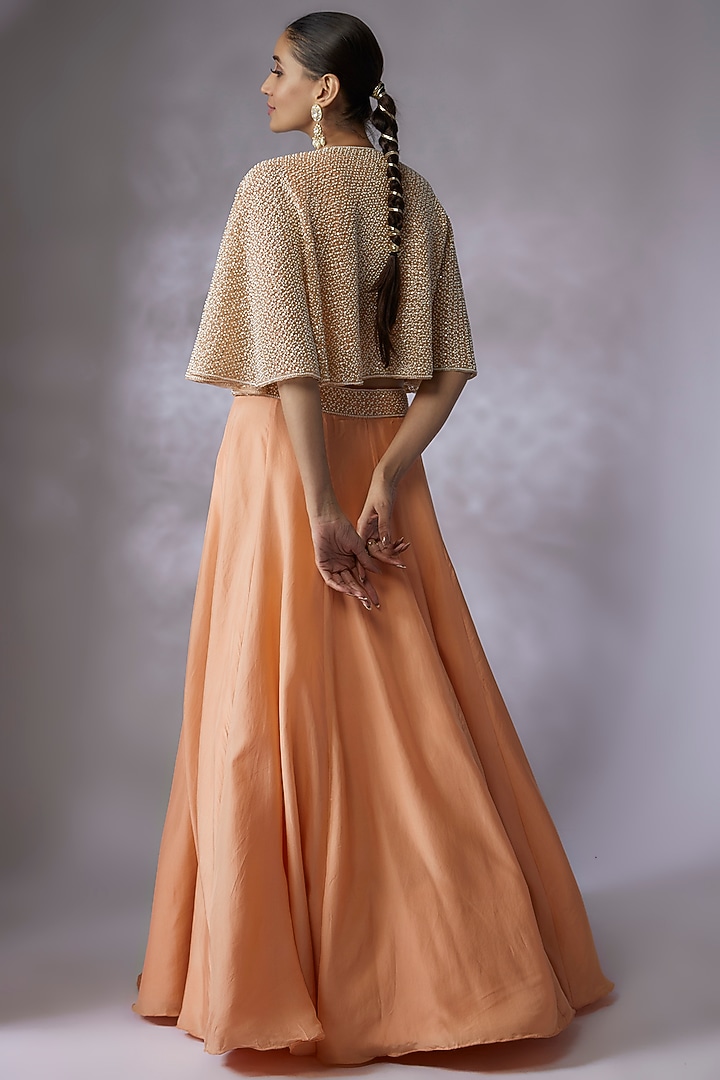 Peach Silk Skirt Set by Malasa at Pernia's Pop Up Shop