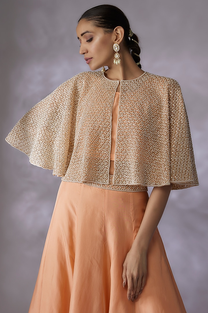 Peach Silk Skirt Set by Malasa at Pernia's Pop Up Shop