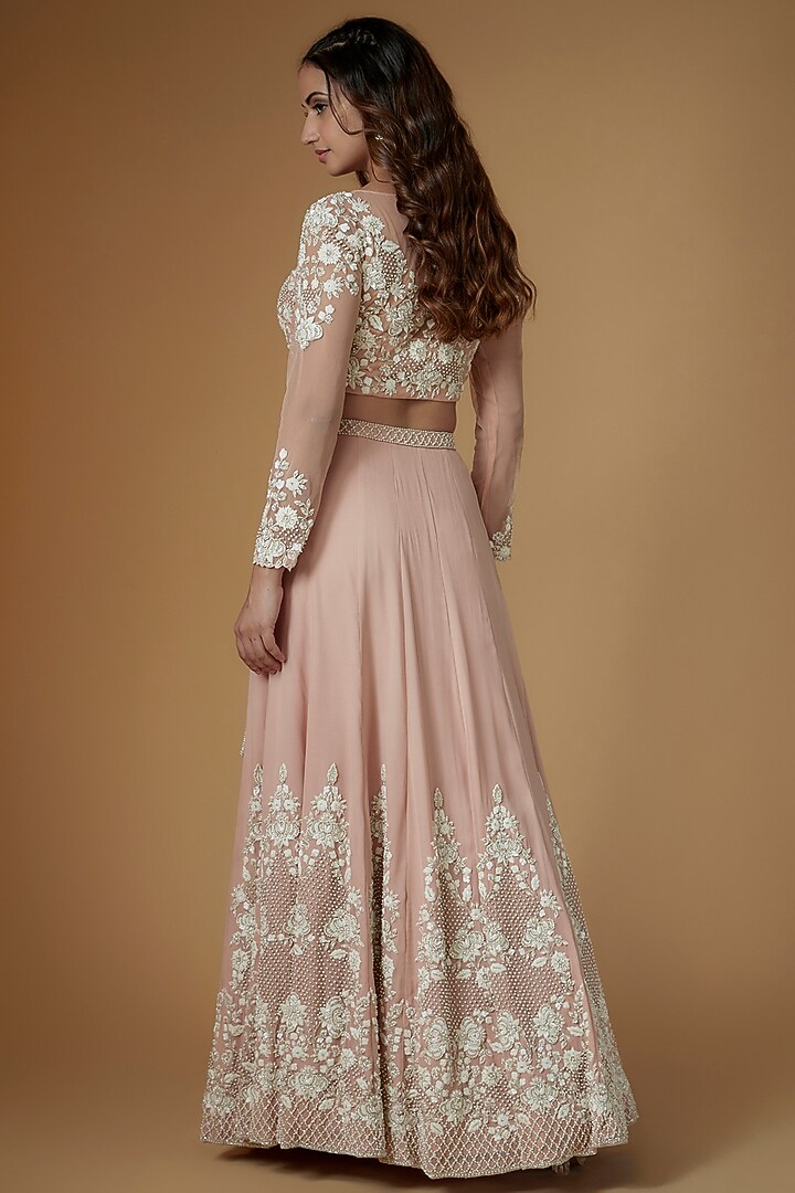 Pink Georgette Embroidered Bridal Lehenga Set by Malasa at Pernia's Pop Up Shop