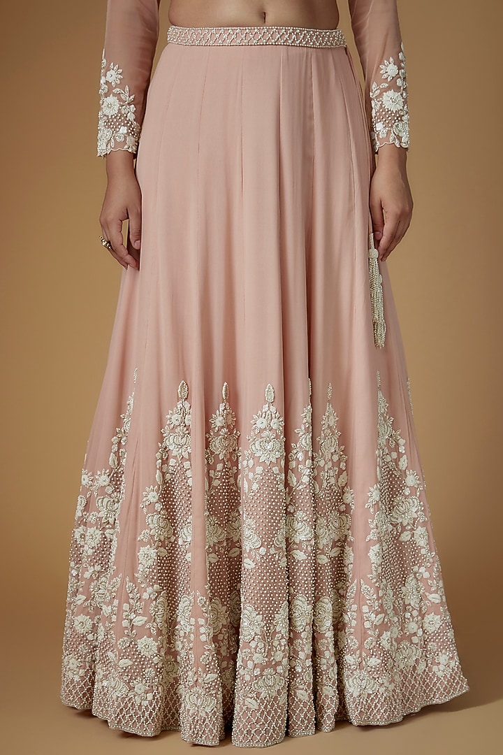 Pink Georgette Embroidered Bridal Lehenga Set by Malasa at Pernia's Pop Up Shop