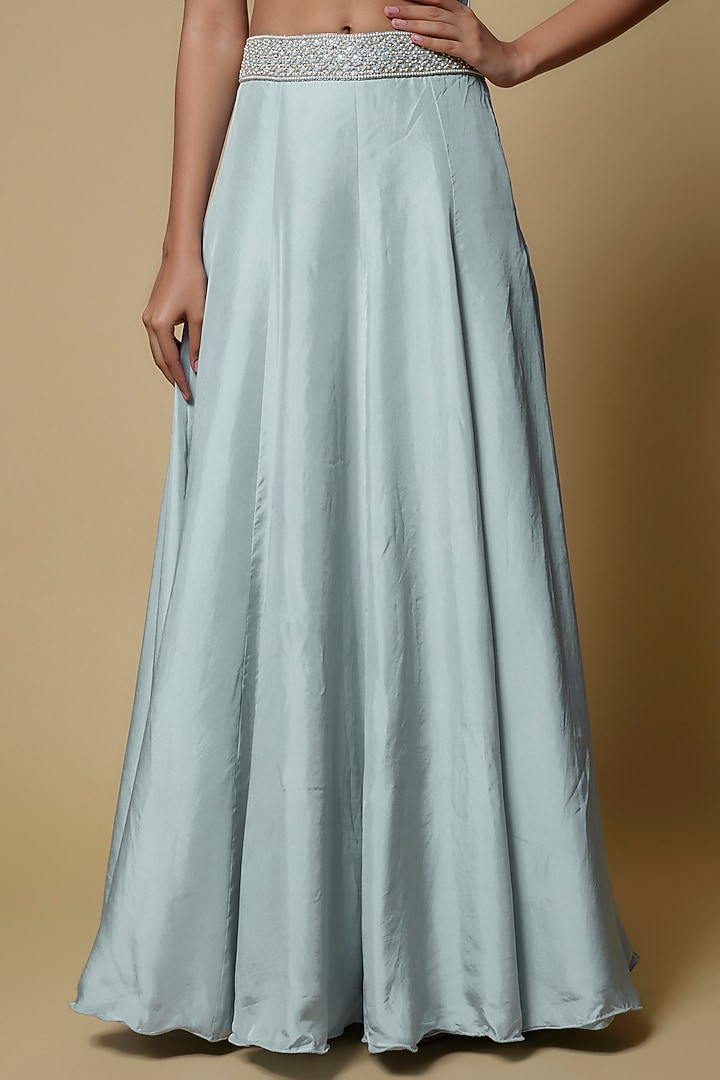 Powder Blue Silk Pearl Embroidered Cape Set by Malasa at Pernia's Pop Up Shop