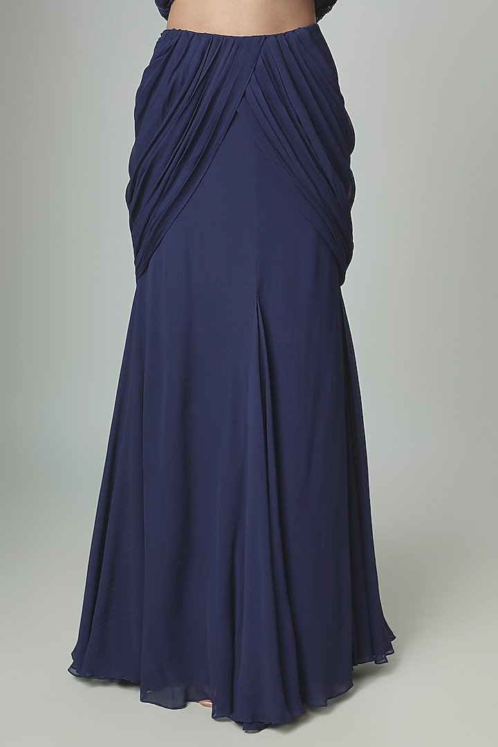 Blue Georgette Draped Reception Saree Set by Malasa at Pernia's Pop Up Shop