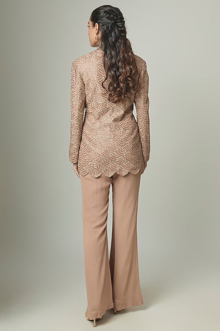Champagne Georgette Embroidered Jacket Set by Malasa at Pernia's Pop Up Shop