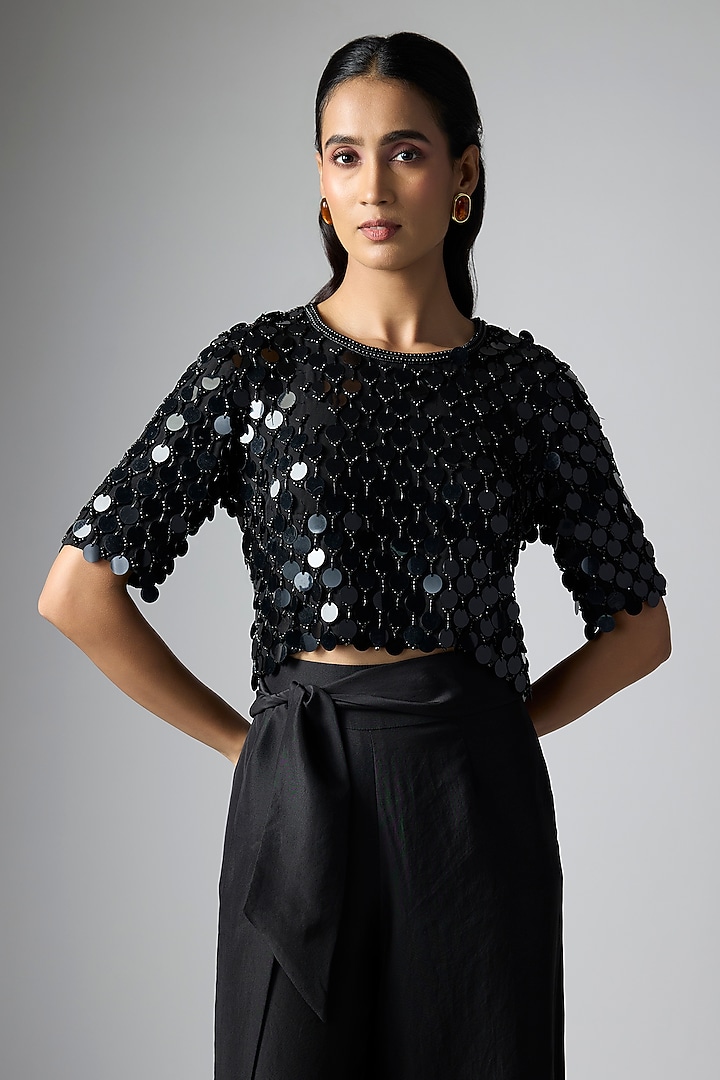 Black Silk Satin Pant Set by Malasa at Pernia's Pop Up Shop