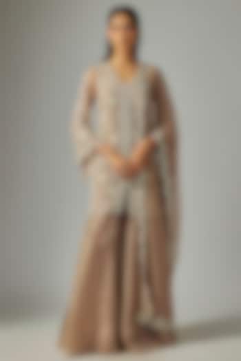 Champagne Organza Bridal Sharara Pearl Work Bridal Sharara Set by Malasa at Pernia's Pop Up Shop