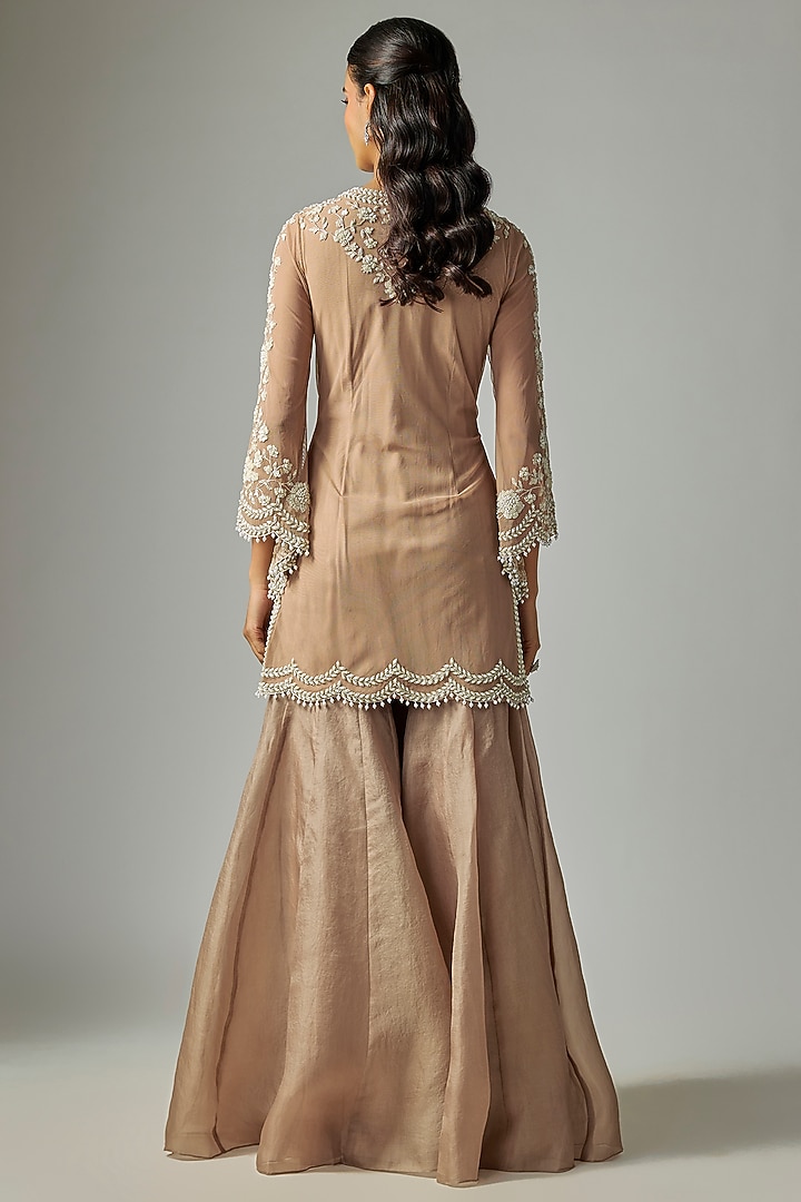 Champagne Organza Bridal Sharara Pearl Work Bridal Sharara Set by Malasa at Pernia's Pop Up Shop