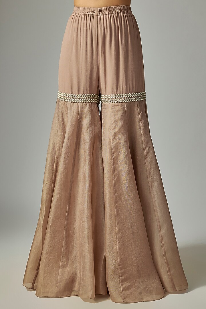 Champagne Organza Bridal Sharara Pearl Work Bridal Sharara Set by Malasa at Pernia's Pop Up Shop