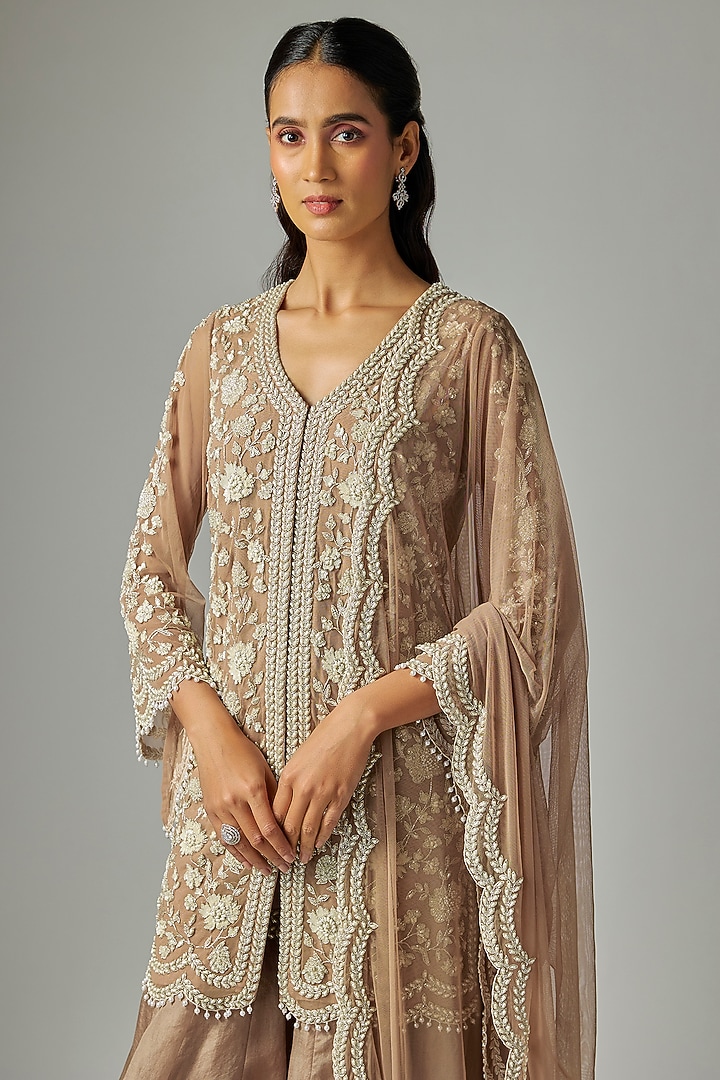 Champagne Organza Bridal Sharara Pearl Work Bridal Sharara Set by Malasa at Pernia's Pop Up Shop