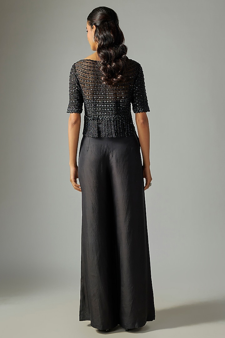 Black Silk Satin Pant Set by Malasa at Pernia's Pop Up Shop