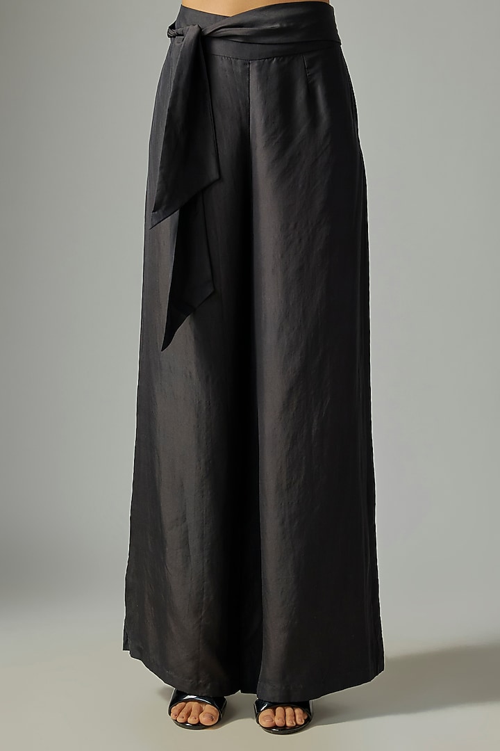 Black Silk Satin Pant Set by Malasa at Pernia's Pop Up Shop