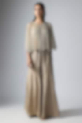 Grey Silk Satin Wedding Sharara Set by Malasa at Pernia's Pop Up Shop