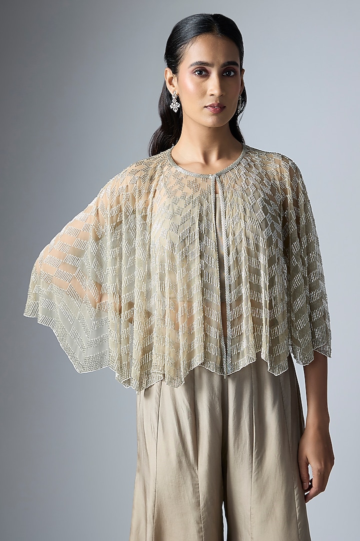 Grey Silk Satin Wedding Sharara Set by Malasa at Pernia's Pop Up Shop