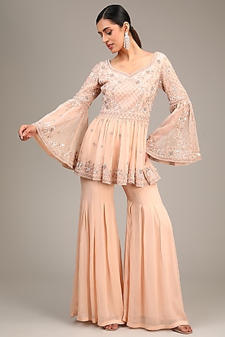 Pink Georgette Pant Set by Malasa