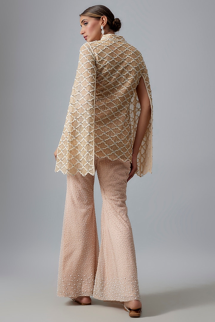 Blush Pink Net Pearl Work Jacket Set by Malasa at Pernia's Pop Up Shop